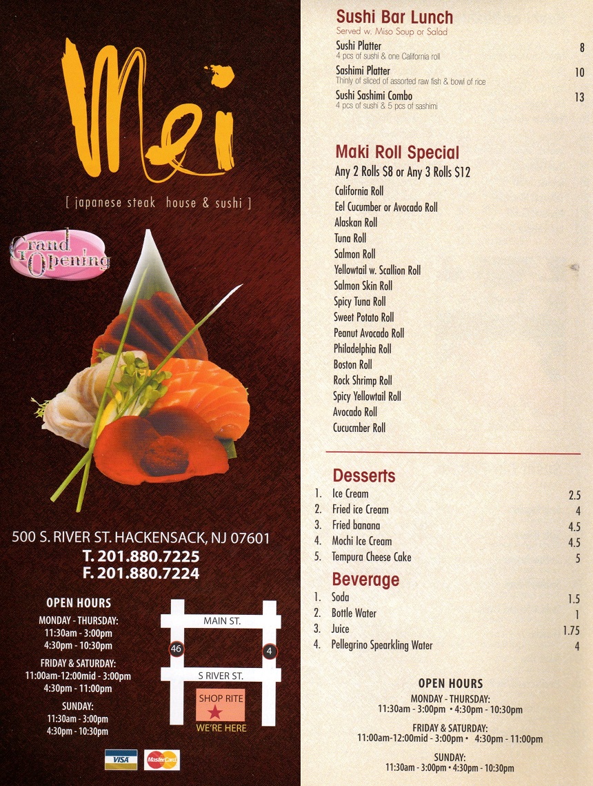 MEI Japanese Steak House & Sushi Restaurant in Hackensack Menu