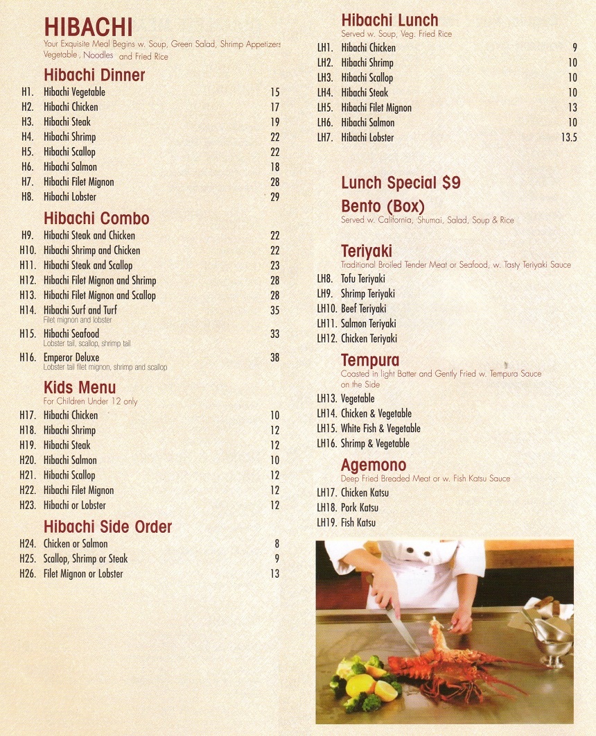 MEI Japanese Steak House & Sushi Restaurant in Hackensack Menu